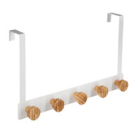 Cabide para porta branco em bambu c/ 5 ganchos,  Cabide para porta branco em bambu c/ 5 ganchos