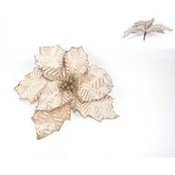 Flor bege de veludo com glitter 28cm