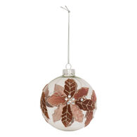 Bola de natal com folhas e pérolas 8cm,  Bola de natal com folhas e pérolas 8cm