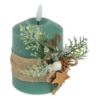 Vela com pinhas e bagas verde 12,5cm