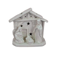 Presépio com cabana luminoso branco