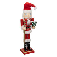 Soldado de chumbo com gorro pai natal em madeira 38cm