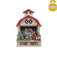 Casa Madeira Com Cenário Natalício 46cm