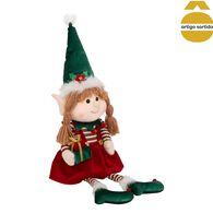 Figura elfo sentado com coroa/presente 68,5cm
