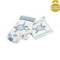 Conjunto de pega e luva OCEAN LIFE em algodão,  Conjunto de pega e luva OCEAN LIFE em algodão