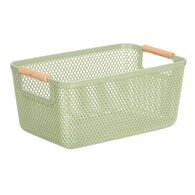 Cesto verde com pega em bambu 36x22cm