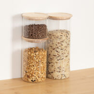 Conjunto de 3 frascos de vidro com tampa em madeira