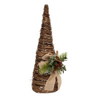 Cone decorativo ramos com laço em juta 37cm
