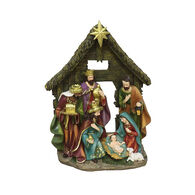 Pres&eacute;pio com cabana e 7 figuras 25x10x34cm