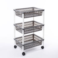 Carrinho de cozinha com 3 cestos cinza,  Carrinho de cozinha com 3 cestos cinza