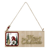 Pendurante placa merry christmas com gnomo 22cm,  Pendurante placa merry christmas com gnomo 22cm