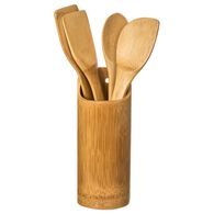 Conjunto de 4 utens&iacute;lios em bambu com suporte