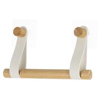 Porta rolos wc em bambu com al&ccedil;a branca