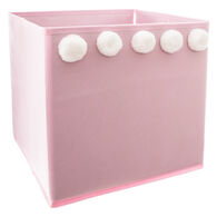 Cubo de arrumação rosa com pompons 29cm,  Cubo de arrumação rosa com pompons 29cm