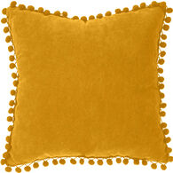 Almofada ocre com pompons 40x40cm,  Almofada ocre com pompons 40x40cm