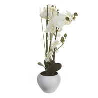 Vaso em cer&acirc;mica branco com orqu&iacute;dea artificial
