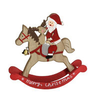Figura pai natal com cavalo baloiço em madeira
