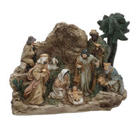 Pres&eacute;pio gruta com palmeira e 8 figuras