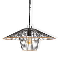 Suspens&atilde;o Preta Em Metal E Rattan