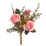 Bouquet rosas e eucalipto rosa 40cm