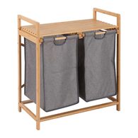 M&oacute;vel de apoio wc em bambu com 2 cestos para roupa