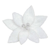 Flor poinsettia com mola branca com efeito neve 25x15cm