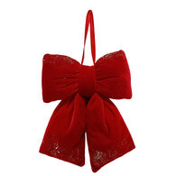 Laço vermelho e dourado em veludo 23cm