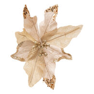 Flor poins&eacute;tia bege e dourado com mola