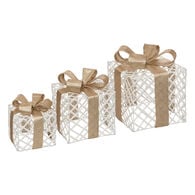 Caixa presente branco e dourado com led 25x25cm