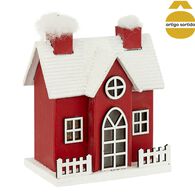 Casa decorativa vermelha e branca com led 6,5x9,5x11cm