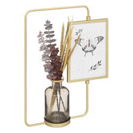 Moldura 10x15cm em metal com jarra com flor artificial,  Moldura 10x15cm em metal com jarra com flor artificial