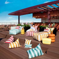 Pufe sof&aacute; imperme&aacute;vel riscas branco e amarelo