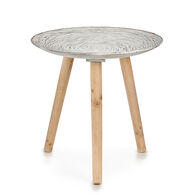 Mesa de apoio em madeira com tampo decoração espiral,  Mesa de apoio em madeira com tampo decoração espiral