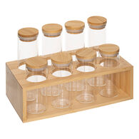 Conjunto de 8 frascos para especiarias com tampa de bambu
