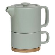 Bule com chavena em cerâmica verde,  Bule com chavena em cerâmica verde