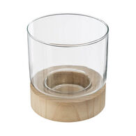 Casti&ccedil;al em vidro com base em madeira 13,6x13cm