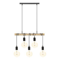 Candeeiro de teto jake para 5 l&acirc;mpadas em metal e pinho