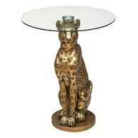 Mesa de apoio com base forma de leopardo dourado em resina,  Mesa de apoio com base forma de leopardo dourado em resina