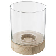 Casti&ccedil;al em vidro com base em madeira 20x16cm