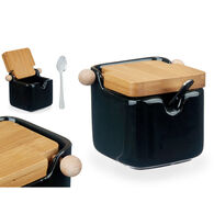 Açucareiro preto em cerâmica com tampa em bambu 190ml,  Açucareiro preto em cerâmica com tampa em bambu 190ml