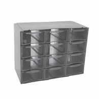 Mini prateleira cinza com 12 gavetas