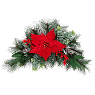 Coroa com poinsettia, bagas e neve 60cm
