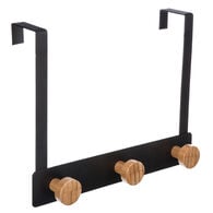 Cabide para porta preto com 3 ganchos em bambu,  Cabide para porta preto com 3 ganchos em bambu