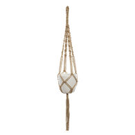 Vaso suspenso branco em cer&acirc;mica e juta 74cm