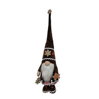 Gnomo castanho com padr&atilde;o xadrez veludo 60cm