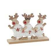 Rena branca e vermelha em madeira