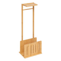 Suporte wc em bambu para papel higi&eacute;nico com reserva