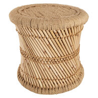 Banco bege em bambu e corda 38cm