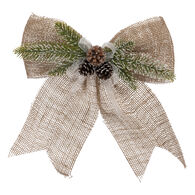 Laço decorativo em juta com pinhas e ramos,  Laço decorativo em juta com pinhas e ramos