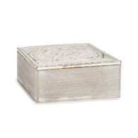 Caixa decorativa branca perfurada em madeira 16,5x19,5cm